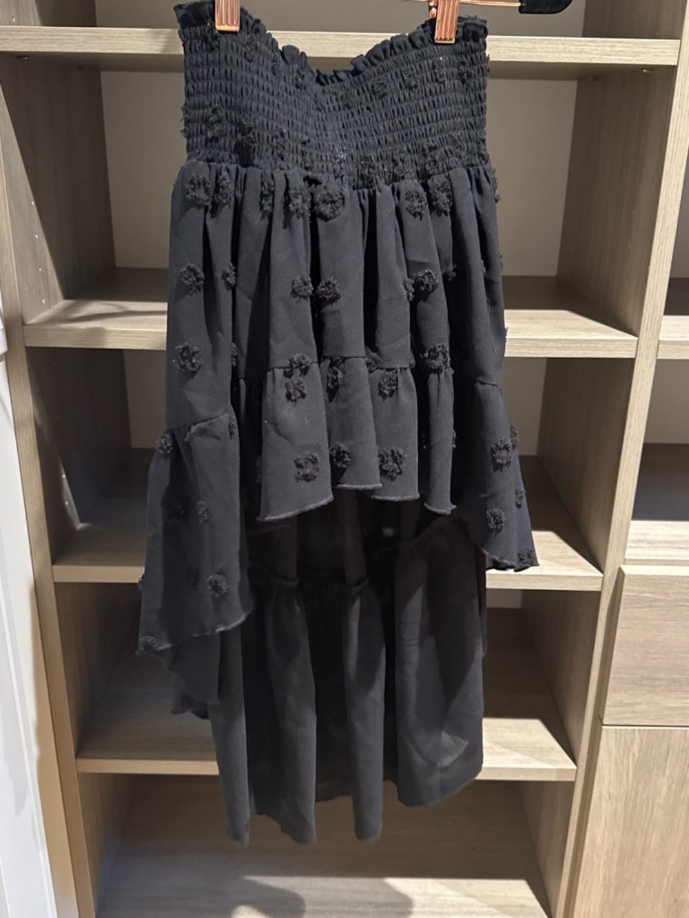 Katie J NYC Black High-Low Pom-Pom Tiered Skirt With Matching Top Set